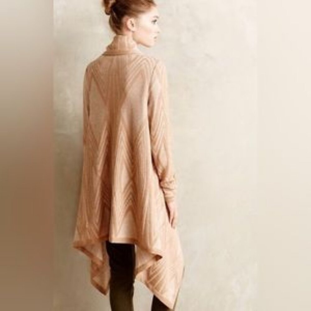 Anthropologie Moth Cafe Open Cardigan Sweater Waterfall Tan Wool Size Small